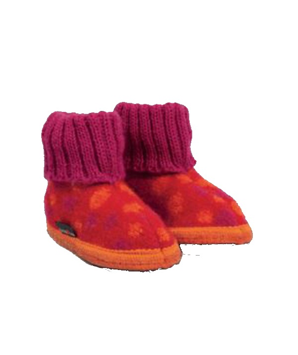 Haflinger kinderpantoffel Paul - Rood met Oranje dots